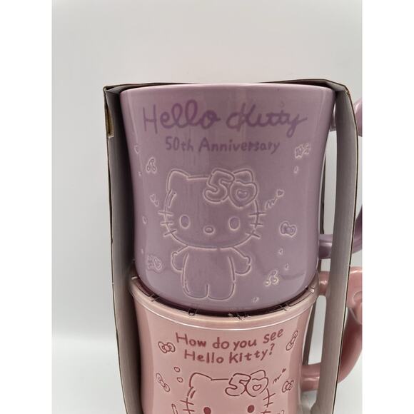 Hello Kitty 50th Anniversary Bow Mug Set By Blue Sky Clayworks Pink & Purple New - Picture 2 of 9